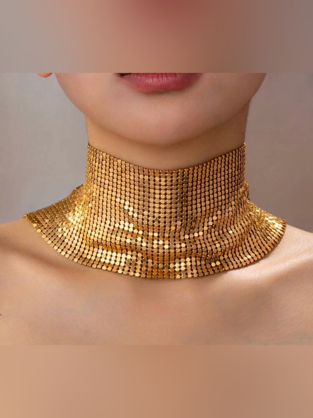 Gold Sequin Mesh Choker Necklace
